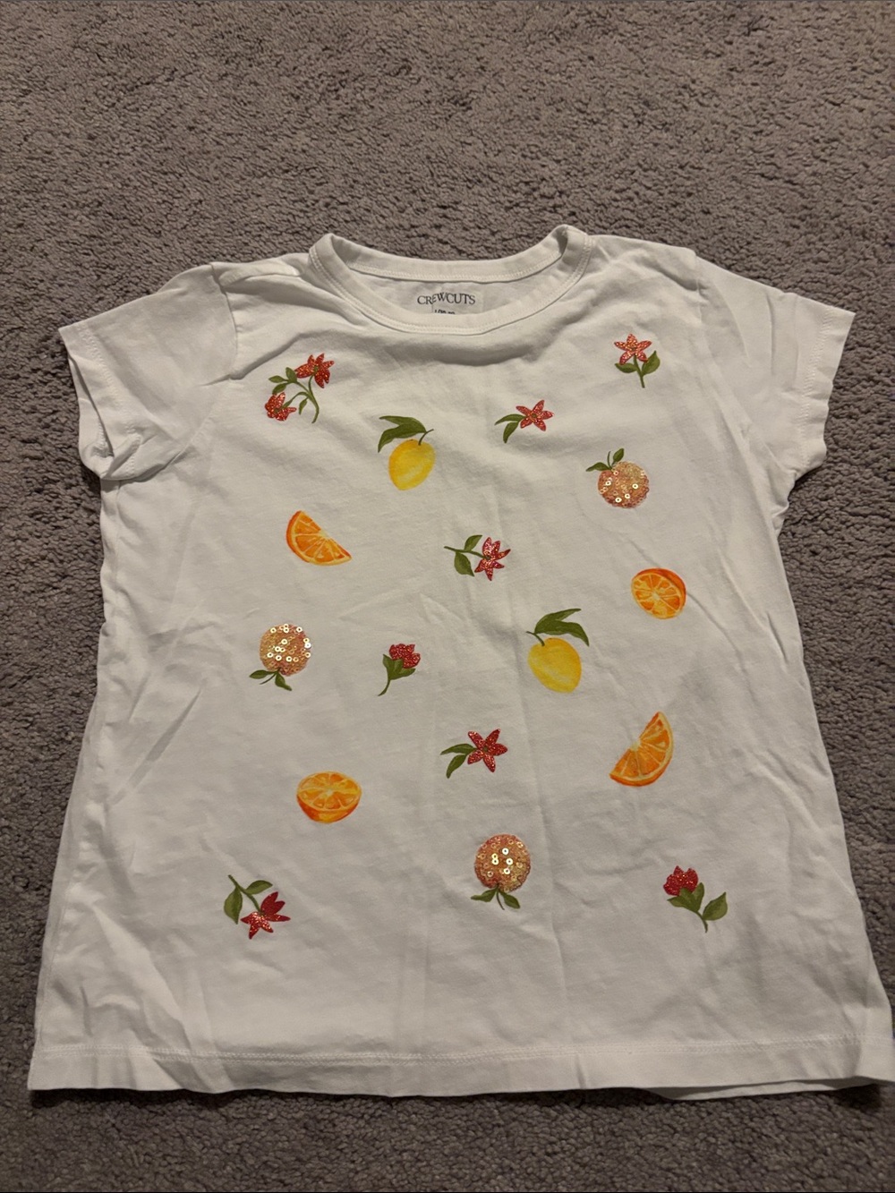 Crewcuts White Short Sleeve Tee with Citrus & Floral Motif